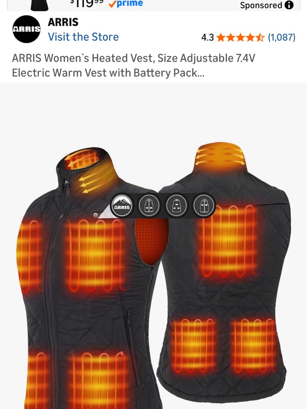 ARRIS Women's Heated Vest - Black Heated Quilted Vest